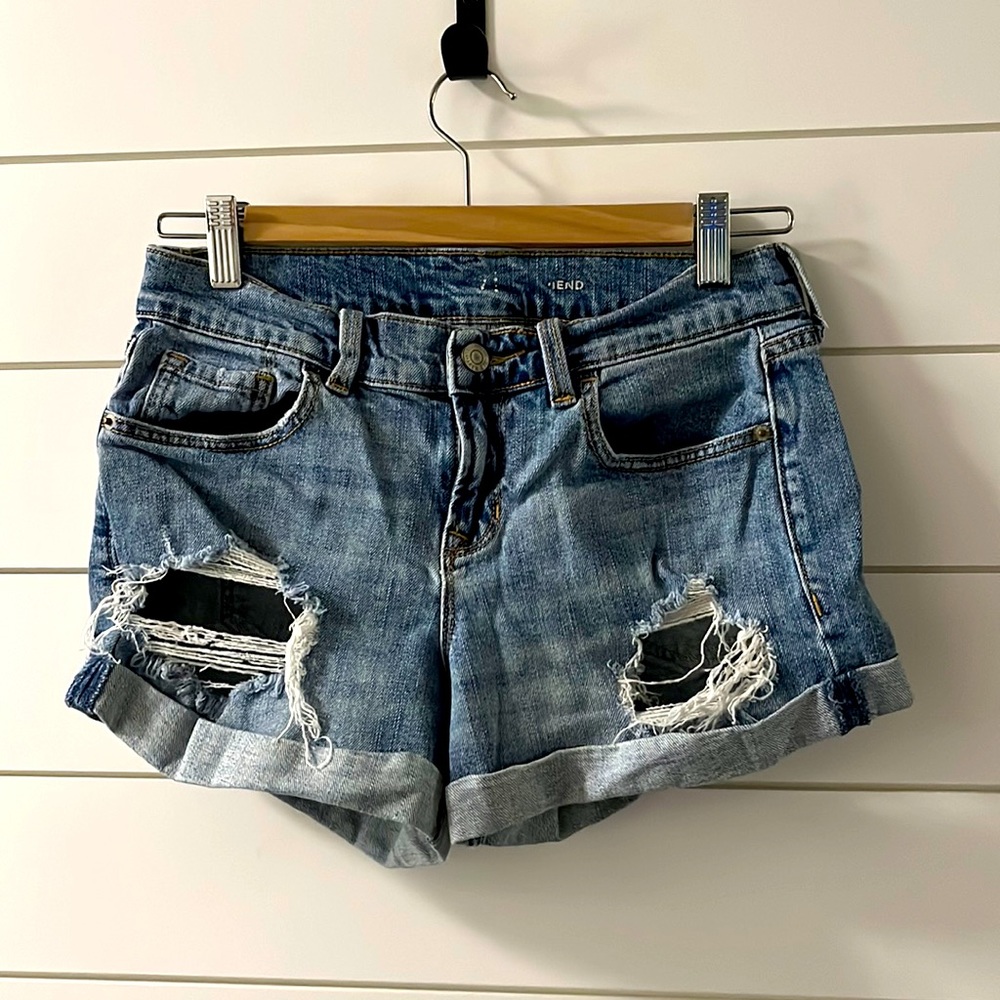 Old Navy Mid-rise OG distressed denim jean shorts